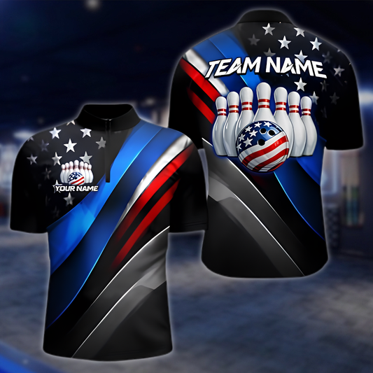 Personalized Neon USA Flag Bowling Mens Jersey, Custom Patriotic Bowling Shirt Team BZ0878