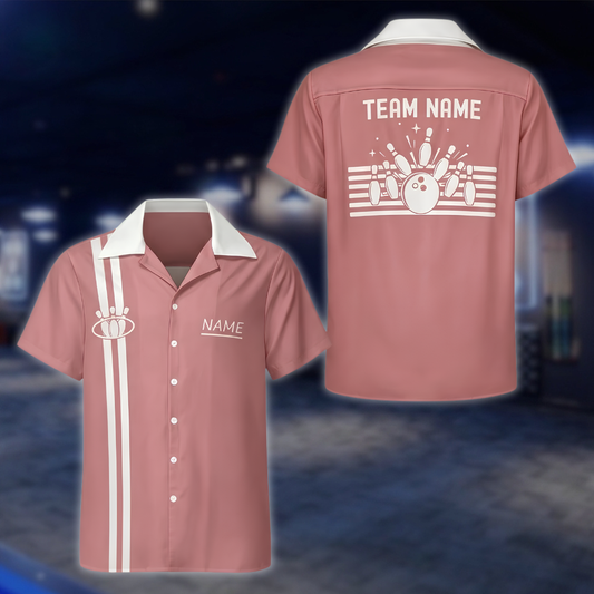 Personalized Vintage Pink Bowling Hawaiian Shirt For Men Women, Custom Vintage Bowling Shirt For Team BE0255