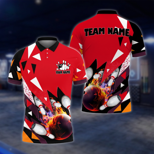Personalized Team Red Black Bowling Polo Shirt For Men, Custom Bowling Shirt BZ0813