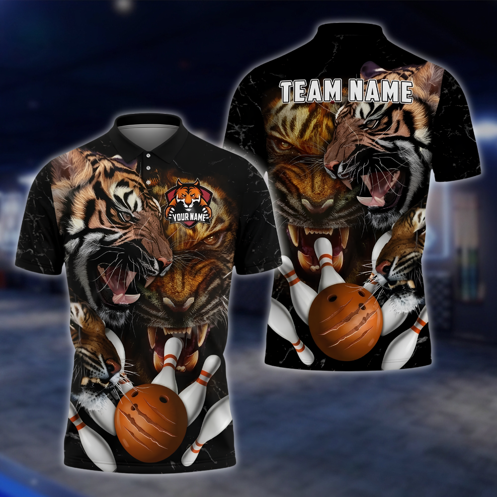 Personalized Tiger Bowling Polo Shirt For Men, Custom Tiger Bowling Shirts For Team BZ0904