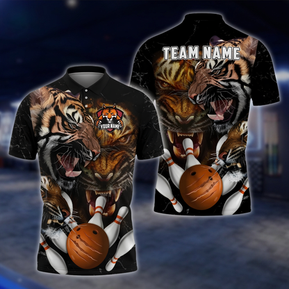 Personalized Tiger Bowling Polo Shirt For Men, Custom Tiger Bowling Shirts For Team BZ0904