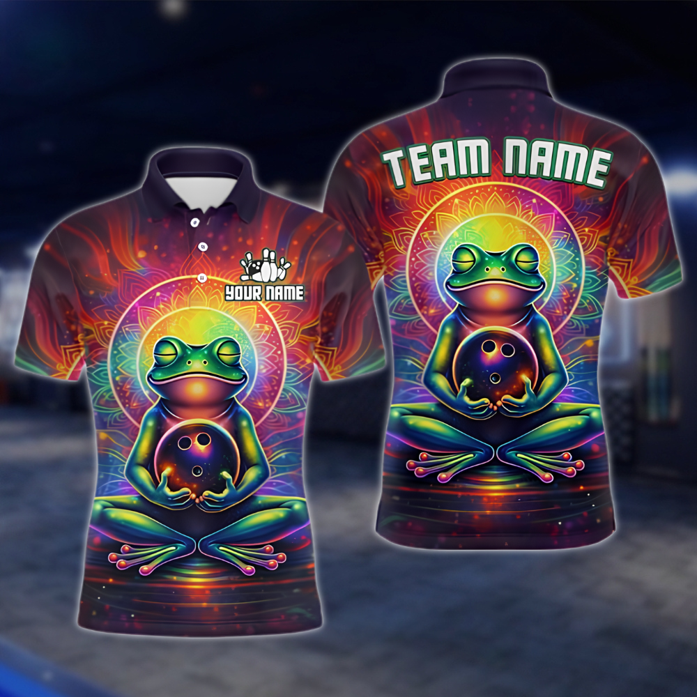 Personalized Frog Men's Colorful Bowling Polo Shirt, Custom Frog Lover Bowling Team Shirt BZ0901