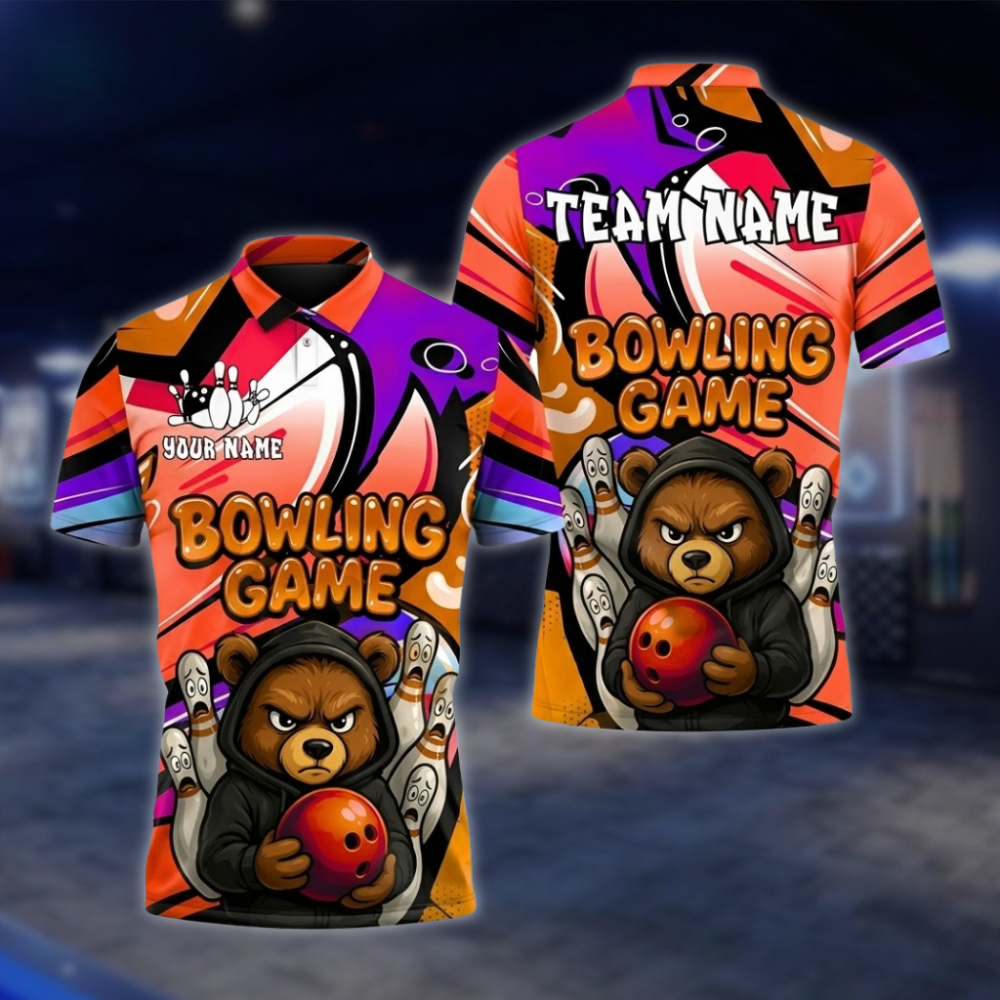 Personalized Angry Bear Bowling Polo Shirt Men, Custom Bear Bowling Shirts For Team BZ0856