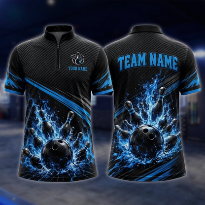 Personalized Blue Flame Lightning Bowling Jersey For Men, Custom Flame Bowling Team Shirt BE0257