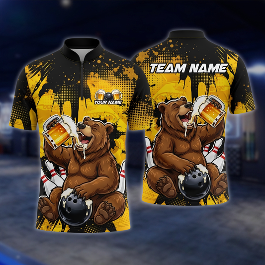 Personalized Bear Beer Bowling Jersey For Men, Custom Bear Bowling Team Shirt BZ0887