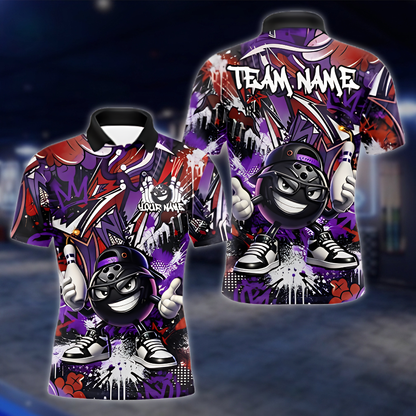 Funny Ball Personalized Graffiti Mens Bowling Polo Shirt, Custom Team Bowling Shirt BZ0914