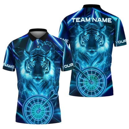 Tiger Neon Blue Mens Personalized Darts Button Polo