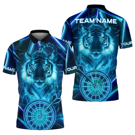Tiger Neon Blue Mens Personalized Darts Button Polo