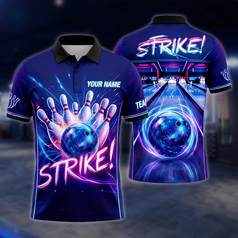 Personalized Neon Bowling Polo Shirt For Men, Custom Team Bowling Shirt BZ0875