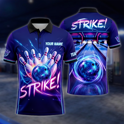 Personalized Neon Bowling Polo Shirt For Men, Custom Team Bowling Shirt BZ0875