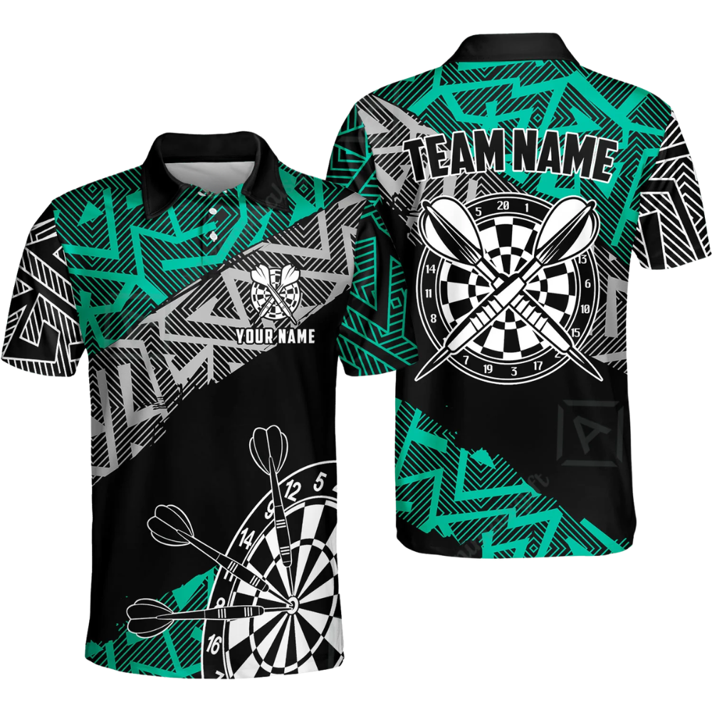 Team Zigzag Black Cyan Men's Personalized Darts Button Polo