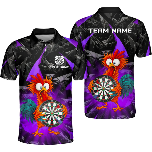 Funny Rooster Mens Bowling Personalized Darts Button Polo