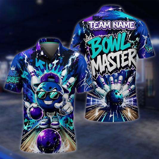 Bowl Master Personalized Funny Ball Mens Bowling Polo Shirt Graffiti, Custom Funny Bowling Shirt Team BZ0948