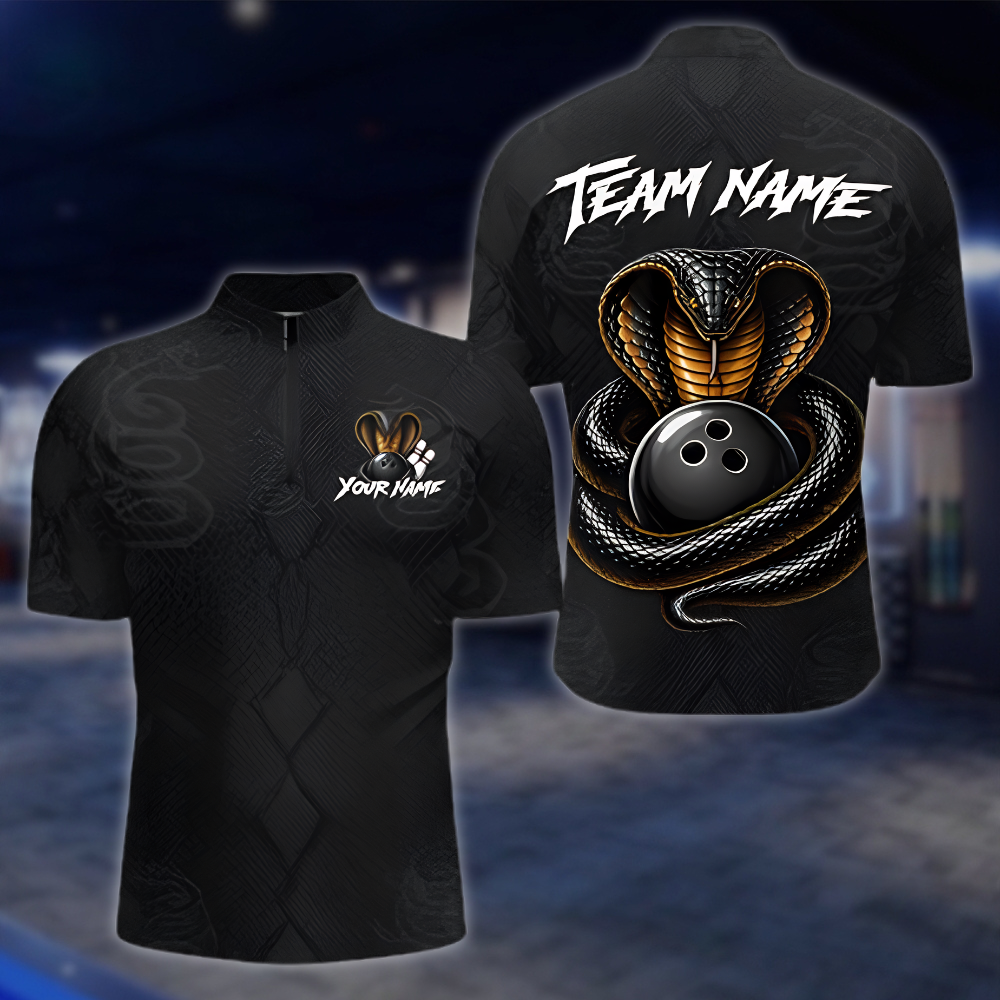 Personalized Cobra Snake Black Mens Bowling Jersey, Custom Snake Bowling Shirt For Team BZ0909