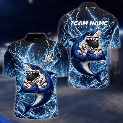 Custom Shark Blue Thunder Bowling Jersey For Men, Custom Shark Team Bowling Shirt BZ0892