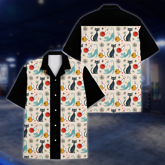 Bowling Cat Retro Hawaiian Shirt For Men Women, Retro Bowling Shirts For Cat Lover BE0243
