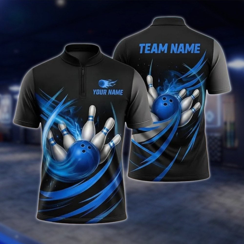 Personlized Team  Black And Cyan Bowling Jersey For Men, Custom Bowling Shirt BZ0764