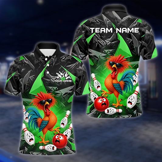 Personalized Funny Chicken Mens Bowling Polo Shirt, Custom Chicken Bowling Team Shirts BZ0951