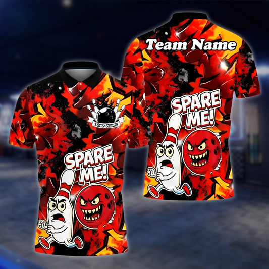 Spare Me Funny Ball And Pins Personalized Mens Bowling Polo Shirt, Custom Funny Bowling Shirt For Team BZ0958