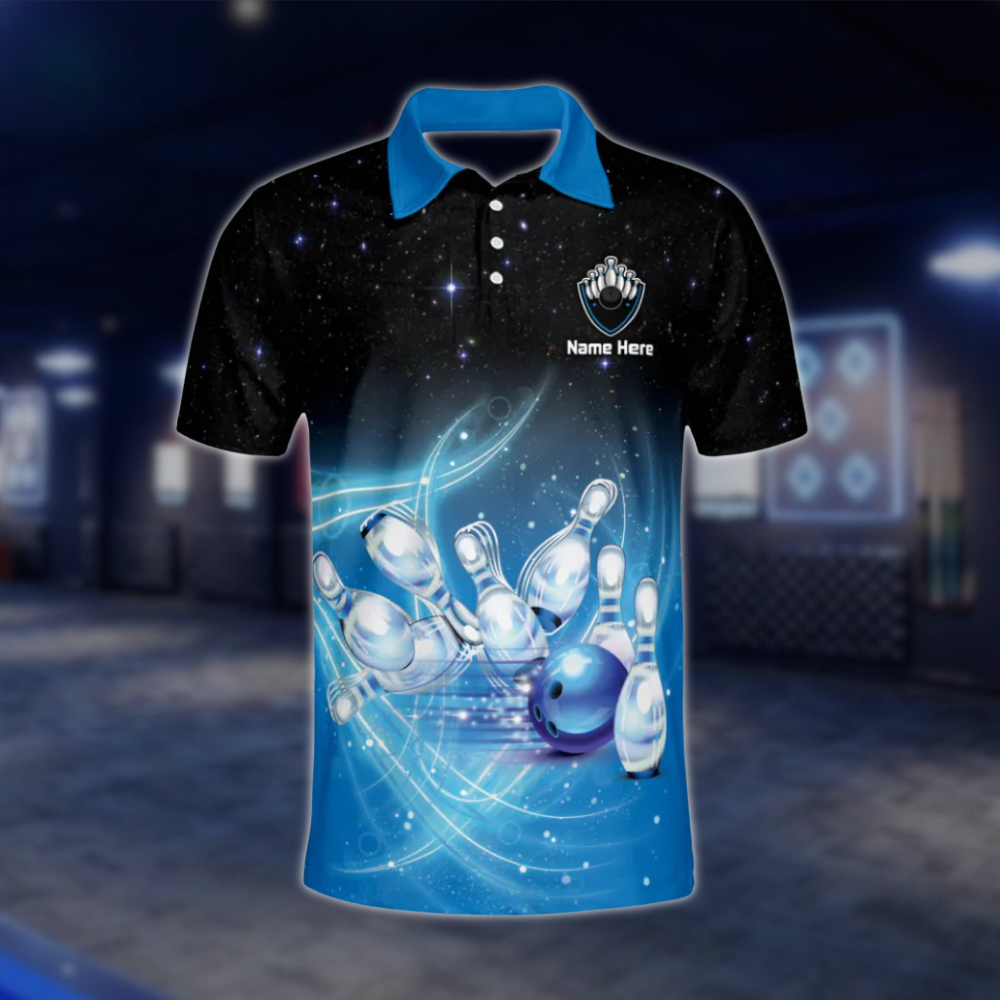 Custom Men's Blue And Black Polo Bowling Team Shirts, Custom Bowling Shirts BM0096
