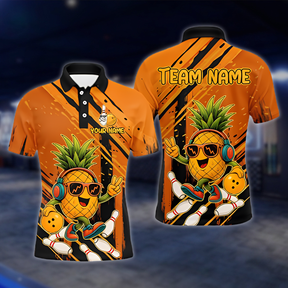Personalized Pineapple Funny Bowling Mens Polo Shirt, Custom Pineapple Team Bowling Shirt BZ0910