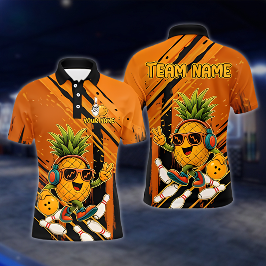 Personalized Pineapple Funny Bowling Mens Polo Shirt, Custom Pineapple Team Bowling Shirt BZ0910