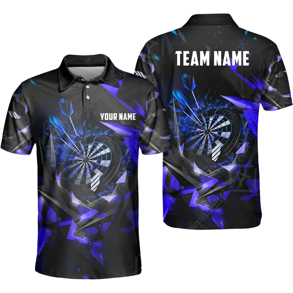 Team Black Blue Personalized Darts Button Polo
