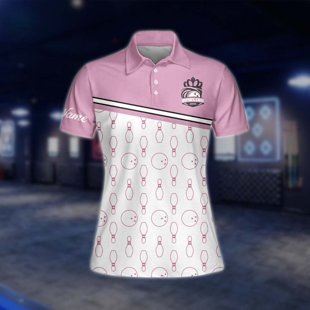 Custom Get Your Mind Out Of The Gutter Women's Pink Bowling Polo Shirt, Custom Funny Bowling Shirts For Ladies BW0055