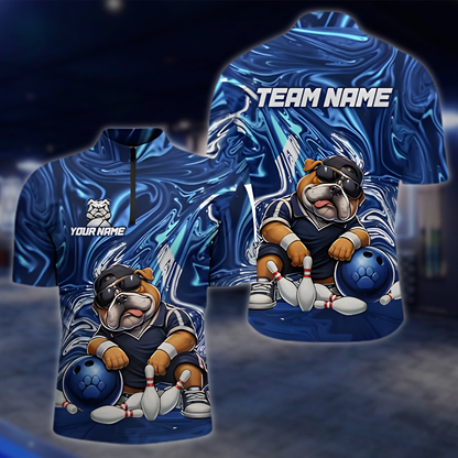 Personalized Bulldog Blue Bowling Jersey For Men, Custom Bulldog Bowling Shirt For Team BZ0884