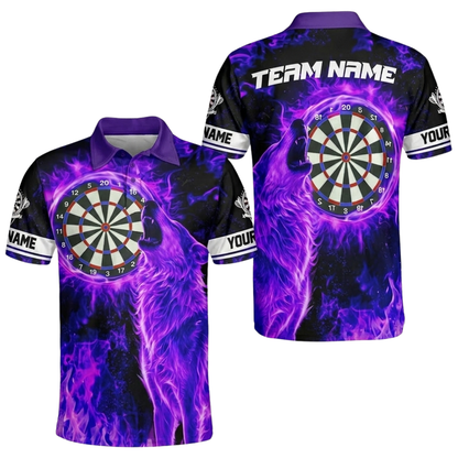 Wolf Purple Flame Personalized Darts Button Polo