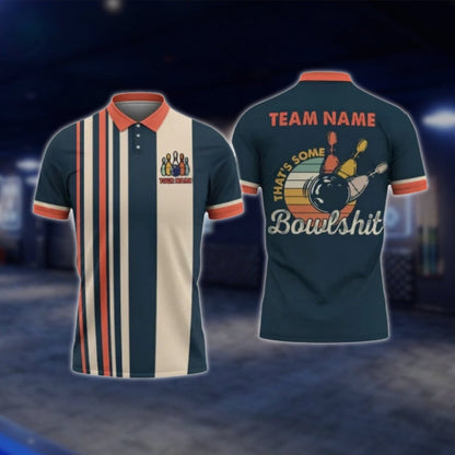 That's Some Bowlsh!t Custom Retro Bowling Mens Polo Shirt, Custom Funny Bowling Team Shirts BO0423