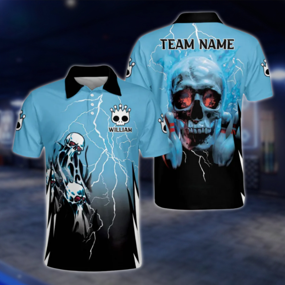 Custom Skull Men's Red Black Polo Bowling Team Shirts, Custom Skull Bowling Shirt BZ0158