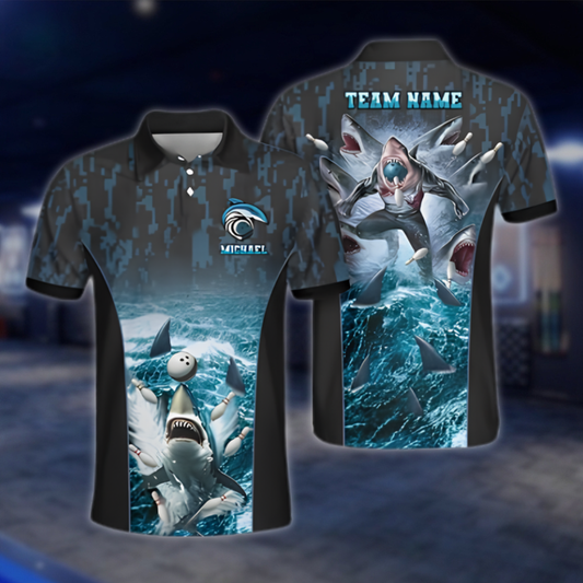 Personalized Shark Bowling Polo Shirt For Men, Custom Shark Bowling Shirt For Team BZ0962