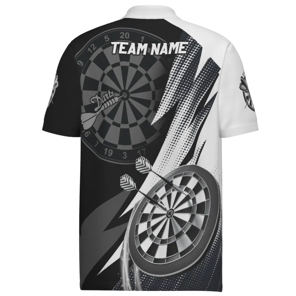 Team Black and White Mens Personalized Darts Button Polo