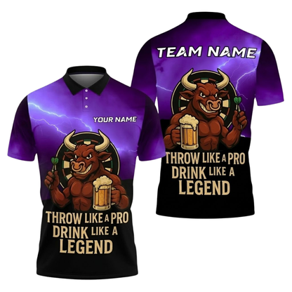 Throw Like a Pro Drink Like a Legend Bull Personalized Darts Button Polo