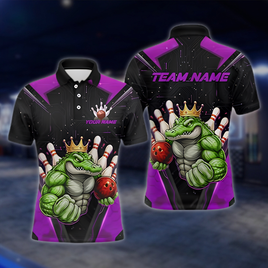 Personalized Aligator Muscle Bowling Mens Polo Shirt, Custom Alligator Bowling Shirt For Team BZ0880