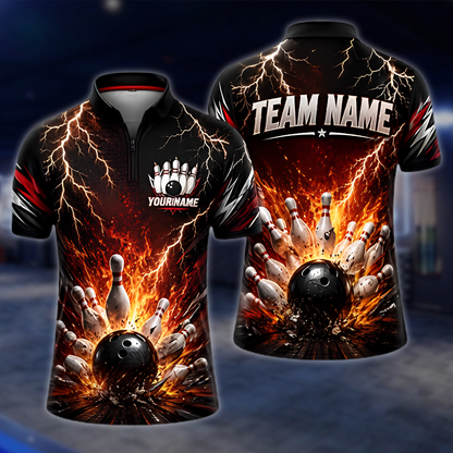 Personalized Thunder Fire Bowling Jersey For Men, Custom Flame Team Bowling Shirts BZ0868