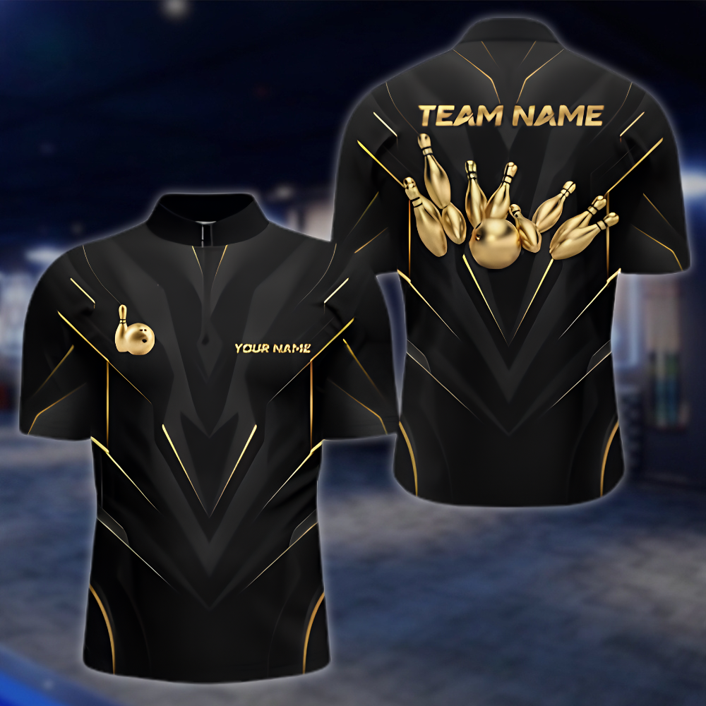 Personalized Team Golden Black Bowling Jersey For Men, Custom Bowling Shirts BZ0883