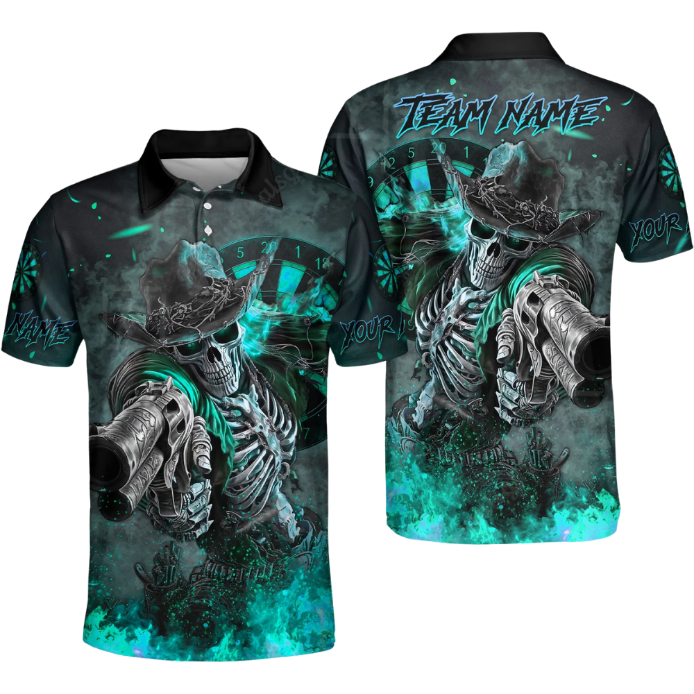 Skeleton Cowboy Personalized Darts Button Polo