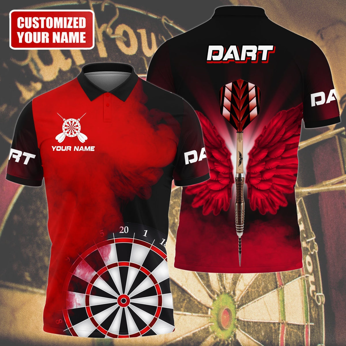 Multi Color Wings Personalized Darts Button Polo
