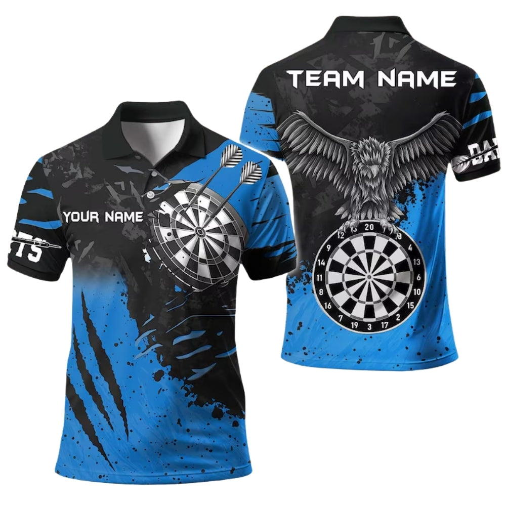Black and White Grunge Eagle Mens Personalized Darts Button Polo