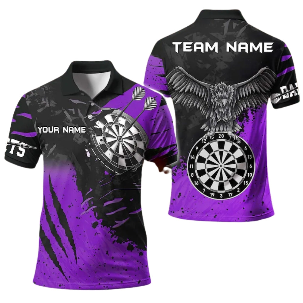 Black and White Grunge Eagle Mens Personalized Darts Button Polo