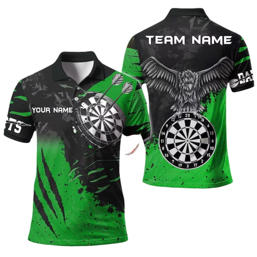 Black and White Grunge Eagle Mens Personalized Darts Button Polo
