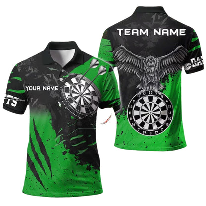 Black and White Grunge Eagle Mens Personalized Darts Button Polo