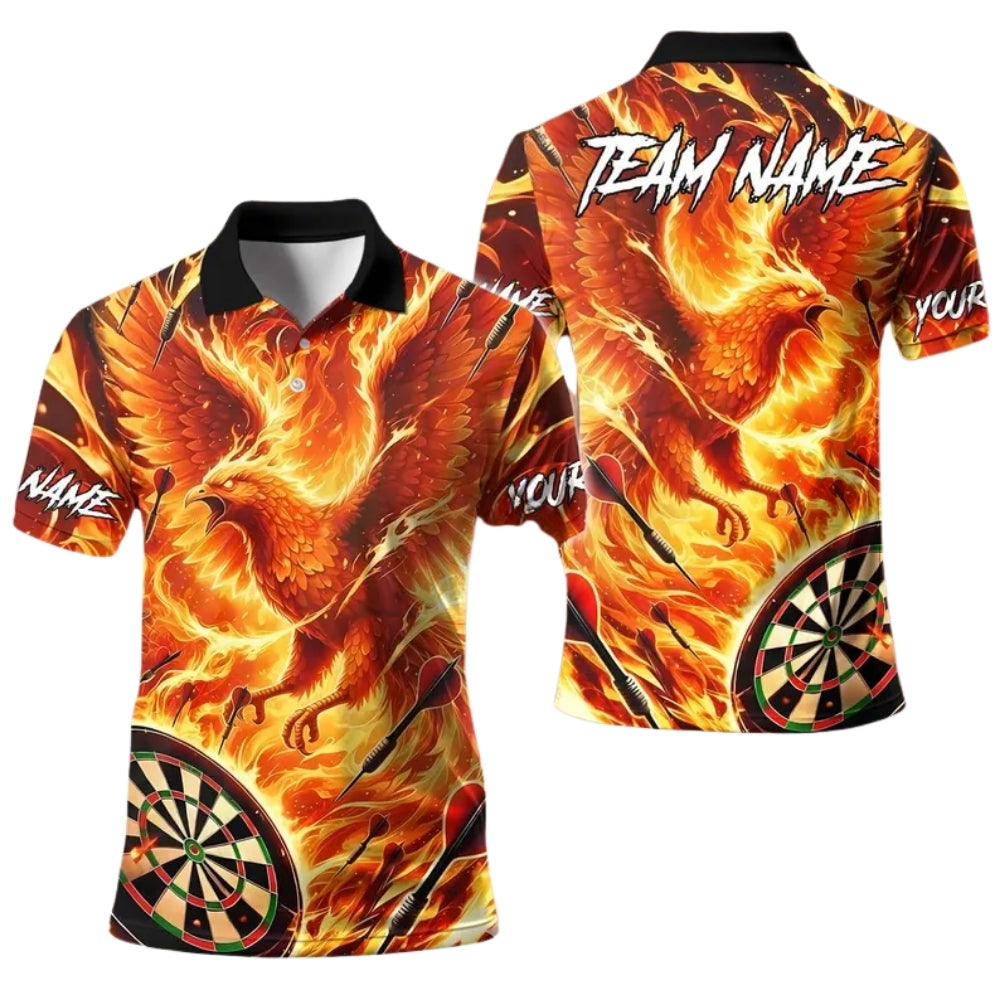Flame Phoenix for Mens Personalized Darts Button Polo