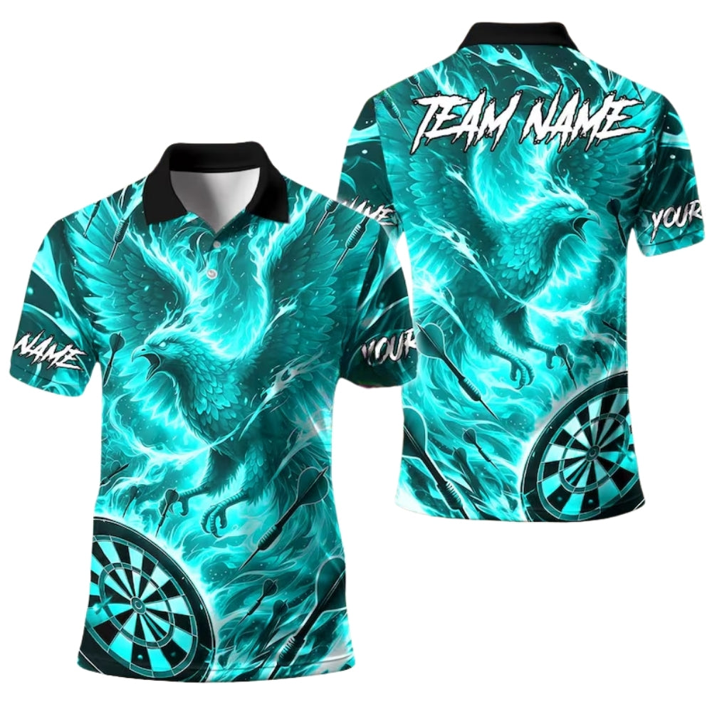 Flame Phoenix for Mens Personalized Darts Button Polo