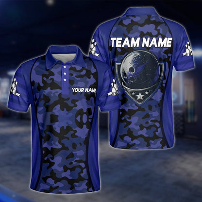 Custom Camo Purple Black Bowling Polo Shirt, Custom Camo Bowling Team Shirts BM0309