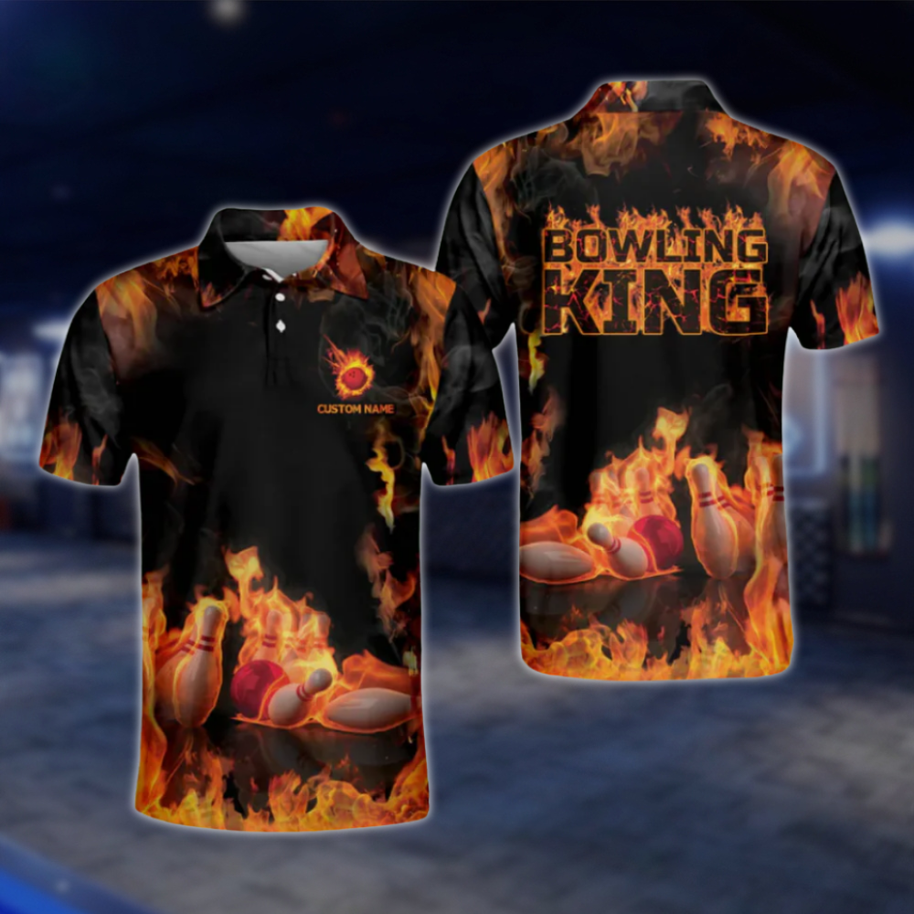 Personalised Mens Bowling King Flame Polo Shirts, Custom Flame Bowling Shirts BM0294
