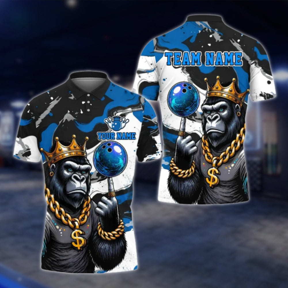 King Gorilla Custom Mens Bowling Polo Shirt, Custom Gorilla Bowling Team Shirts BE0186