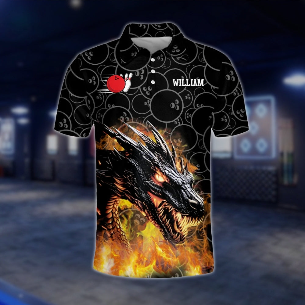 Custom Dragon Fire Ball Bowling Polo Shirt For Mens, Custom Dragon Bowling Shirts For Team BZ0045